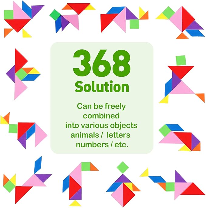 USATDD Travel Tangram Puzzle With 2 Set, Magnetic Pattern Blocks Road Trip Games Educational Jigsaw Challenge Books For Kid Adult Brain Teasers With 368 Solution Montessori Travel Toys For Kids In Car