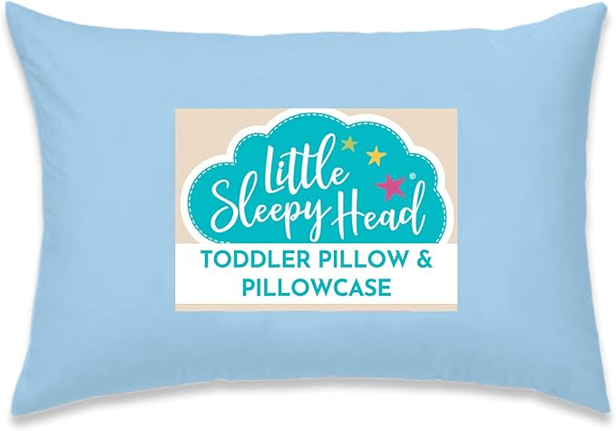 Little Sleepy Head Toddler Pillow with Pillowcase 13x18 - Kids Pillow for Sleeping - Toddler Pillow - Better Neck Support Ergonomic Pillow and Toddler Pillowcase - Best Pillows for Kids (Blue)