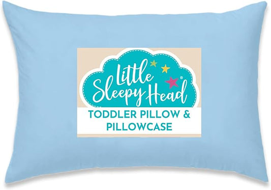 Little Sleepy Head Toddler Pillow with Pillowcase 13x18 - Kids Pillow for Sleeping - Toddler Pillow - Better Neck Support Ergonomic Pillow and Toddler Pillowcase - Best Pillows for Kids (Blue)