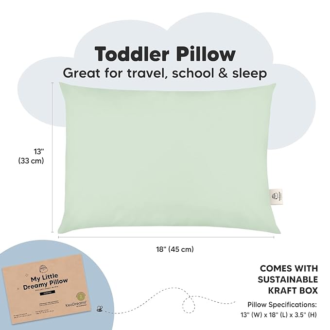 KeaBabies 2-Pack Toddler Pillow 13x18 - Soft Organic Cotton Kids Travel Bed Pillows for Sleeping, School, Nap, Machine Washable, Toddlers 2 to 5, Pillowcase Sold Separately (Sage)