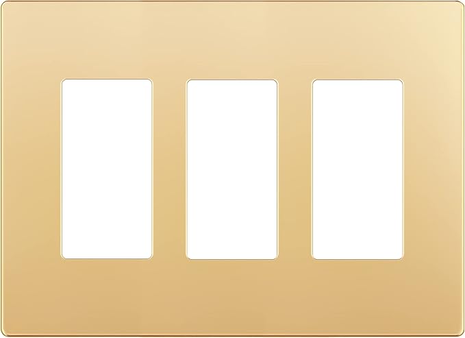 LIDER Matte Finish Decorator Switch Cover, Screwless Wall Plate, Mid-Size 3-Gang 4.88" x 6.77", Unbreakable Polycarbonate Thermoplastic, UL Listed, LSWP-33M-GD, Gold