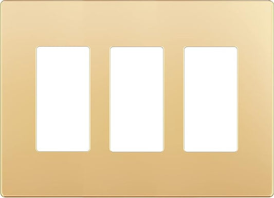 LIDER Matte Finish Decorator Switch Cover, Screwless Wall Plate, Mid-Size 3-Gang 4.88" x 6.77", Unbreakable Polycarbonate Thermoplastic, UL Listed, LSWP-33M-GD, Gold