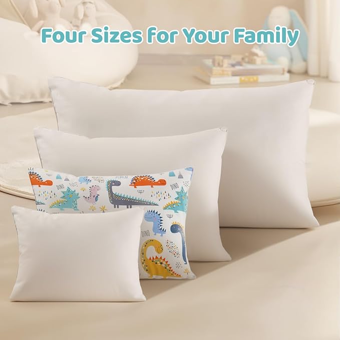 LOFE Organic Plilow with Cartoon Pillowcase - 16x22 Kids Pillow with 100% Organic Cotton Shell, Adjustable Organic Youth Pillow, Machine Washable, Soft,for Kids&Youth&Children (Dinosaur)