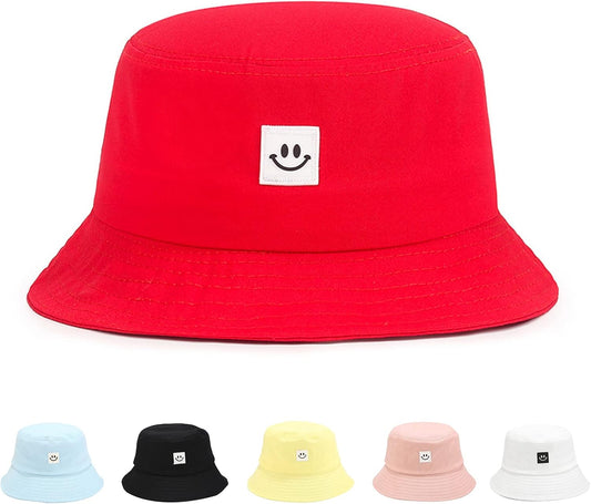 Kids Sun Hat Smile Face Bucket Hat for Girls Boys Summer Sun Protection Cotton Unisex Beach Cap