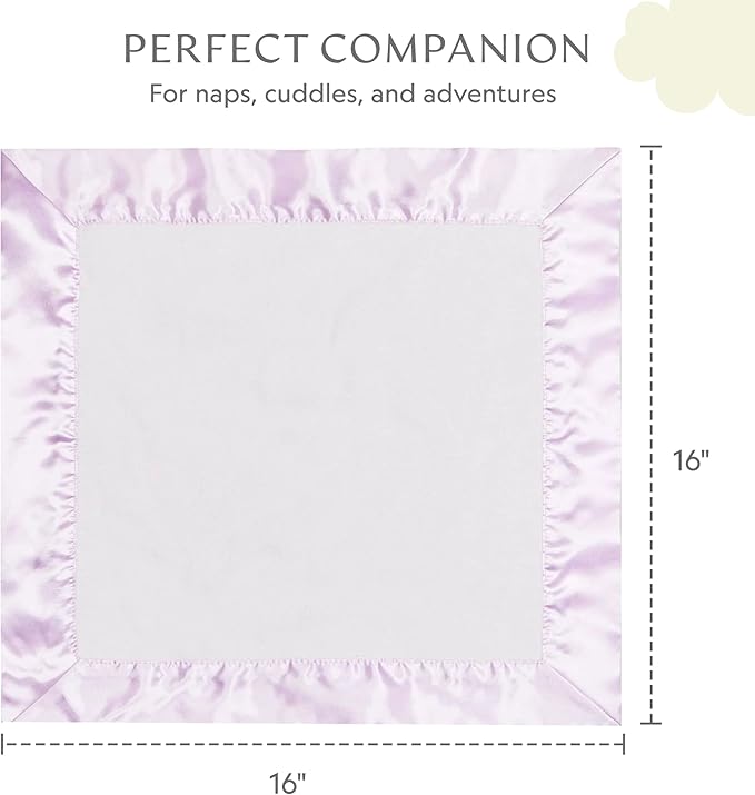 Ultra-Soft Lovey Security Blanket - Baby Essentials, Newborn Essentials, Ultra-Soft Fleece Baby Blanket with Satin Trim – 16" x 16" - Lavender