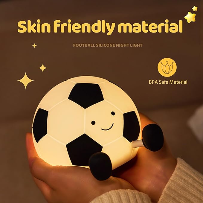 Soccer Night Light for Kids, Cartoon Soccer Lamp Squishy Silicone Baby Nursery Night Light With 3 Level Dimmable Rechargeable Bedside Lamp Nightlight Gifts for Kids Toddler Bedroom Home Office Decor