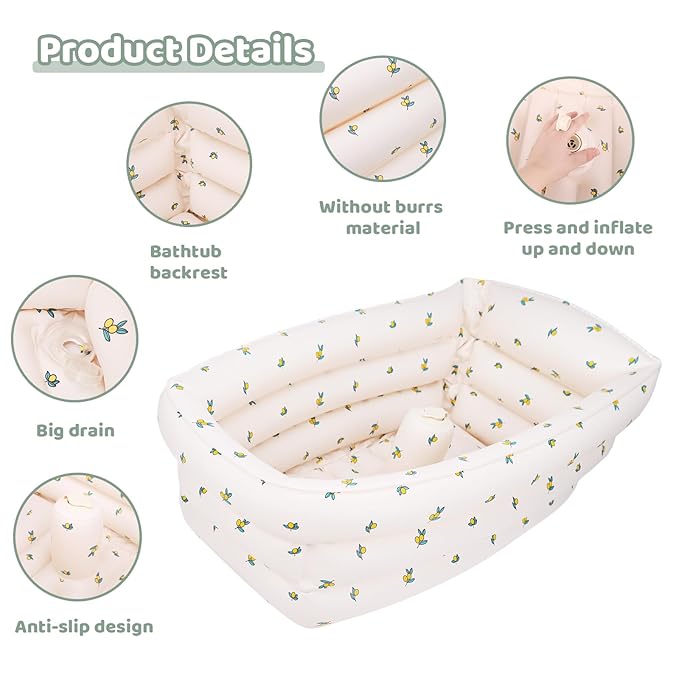 Inflatable Baby Bathtub with Built-in Air Pump, Portable Bathtub for Babies 1-5 Years Old, Small Ball Pool, Foldable Bath Tub for Travel, 30.7 x 14.6 Inch (Orange)