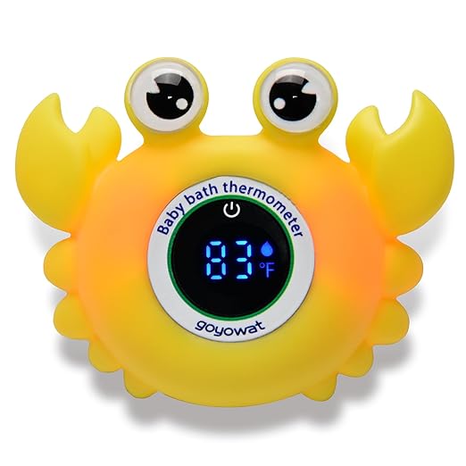 Baby Bath Thermometer with LED Display, Floating Crab Toy – 2-in-1 Water Safety Sensor for Infants, Color-Coded Alerts (Hot/Cold), Bath Tub Temperature Monitor, Cute Floating Bath Toy, Nursery