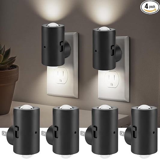 LED Night Lights Plug into Wall,Dimmable Plug in Night Light,Dusk to Dawn,5000K Daylight,0-200LM Bright Nightlight Auto-On/Off, Night Lights for Bathroom Hallway Stairway,4 Pack