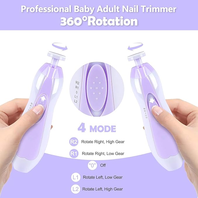 Baby Nail Trimmer Electric, 6 in 1 Baby Nail File Clippers Infant Grooming Kit Manicure Set for Toddler or Adults, Purple