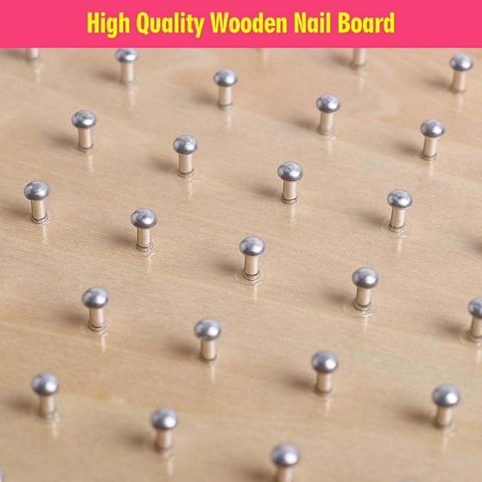 Skrtuan Wooden Geoboard with Pattern Cards & Rubber Bands, Montessori STEM Educational Toy for Kids 3-5 5-8 Years Old, Brain Teaser Puzzle Game for Geometry Learning and Creative Shapes