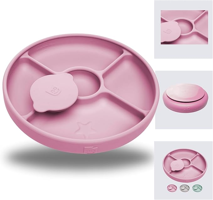 TalkTools Bitsy Silicone Suction Plates for Toddlers – Divided Baby Plate for Kids 6+ Months | BLW Feeding Essentials | Microwave Safe, BPA-Free | Weaning Supplies Must Haves - Pink (Made in USA)