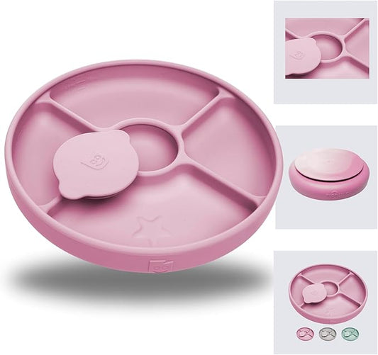 TalkTools Bitsy Silicone Suction Plates for Toddlers – Divided Baby Plate for Kids 6+ Months | BLW Feeding Essentials | Microwave Safe, BPA-Free | Weaning Supplies Must Haves - Pink (Made in USA)