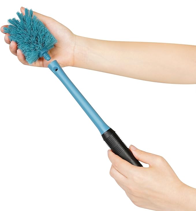2-in-1 Water Bottle Brush and Straw Cleaner Brush, Long Handle Scrub Brush with Replaceable Head for Water Bottles, Glasswares, Mugs, Flasks, Tumblers, Vases, and Kitchen Sink, Smokey Blue