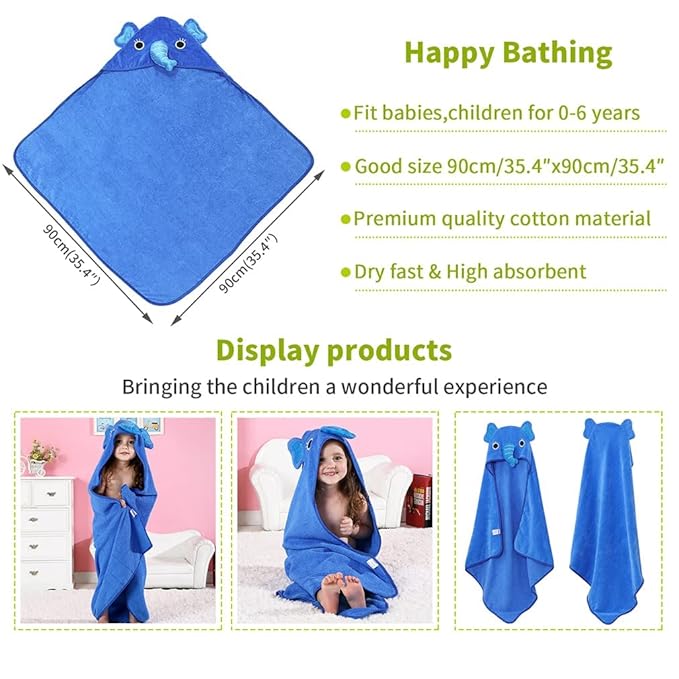 MICHLEY Animal Face Hooded Baby Towel Cotton Bathrobe for Boys Girls 0-6 Year Blue