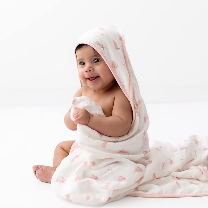 Bamboo Viscose Baby Hooded Towel & Washcloth Set for Babies and Toddlers, Soft & Absorbent, 70% Viscose from Bamboo, 30% Cotton Muslin - Imported (Bunny)
