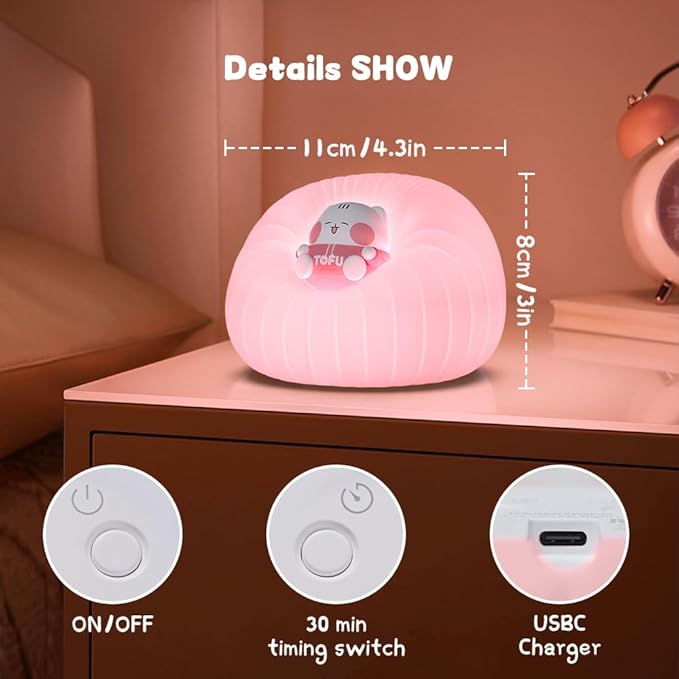 Night Light for Bedroom, Rechargeable LED Lamp with Adjustable Brightness and Automatic Shut-Off, Soft Silicone Design, Touch Control, Gift for Infants, Toddlers, Girls, and Boys