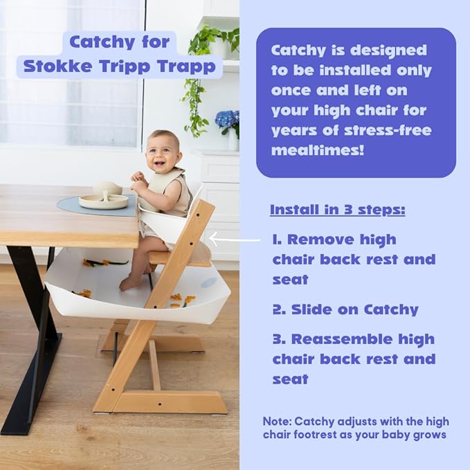 CATCHY - Food Catcher - Compatible with Stokke Tripp Trapp High Chair + 11 Other High Chairs - Highchair Sold Separately - Baby & Toddler Food & Mess Catcher - Under High Chair Accessory