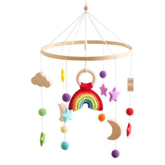 Baby Crib Mobile | Baby Nursery Mobile for Baby Girls and Boys | Boho Nursery Decor | Detachable Crochet Rainbow Design Baby Mobile for Crib | Infant Bed Decoration Toy Hanging(Crochet Rainbow)