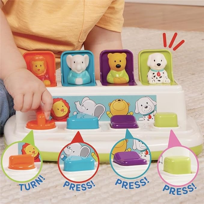 Battat – Cause – And – Effect Toy – Developmental Toy With Buttons & Colors – Color Sorting Animal Toys – For Kids, Toddlers, Babies – 18+ Months – Pop – Up Pals