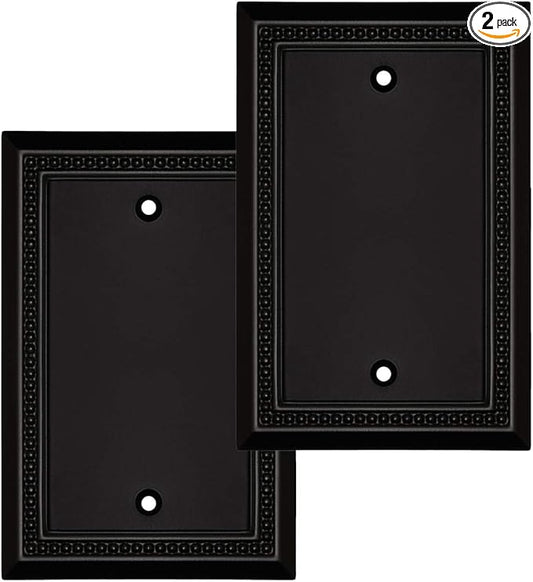 Henne Bery Sunken Pearls Heavy Duty Decorative Wall Plate Switch Plate Outlet Cover, Durable Solid Zinc Alloy (Single Blank 2PK, Matte Black)