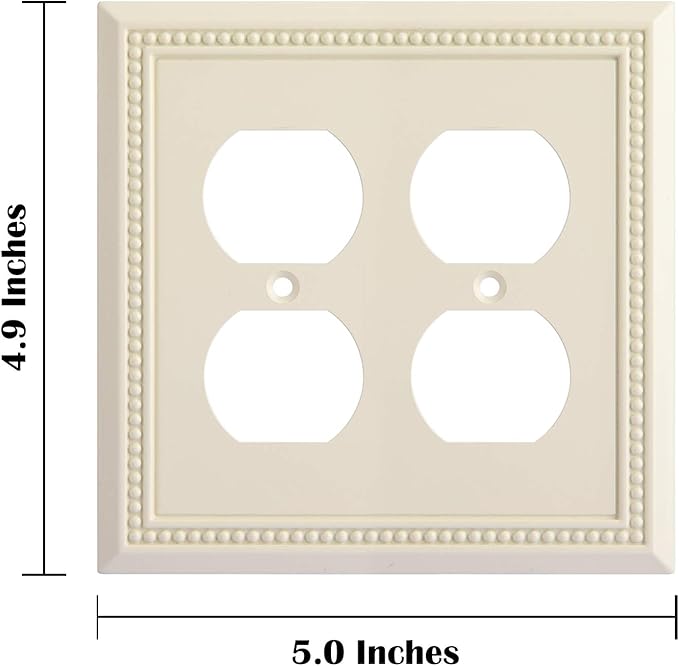Henne Bery Sunken Pearls Heavy Duty Decorative Wall Plate Switch Plate Outlet Cover, Durable Solid Zinc Alloy (Double Duplex, Light Almond)