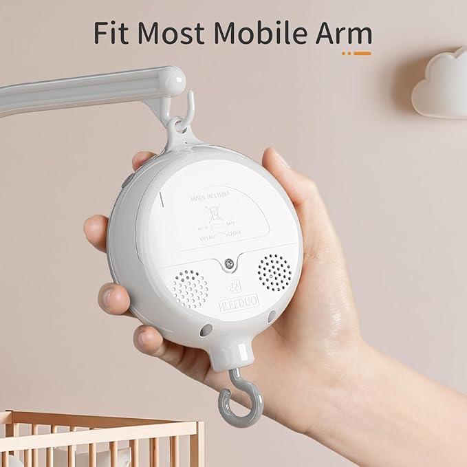 FEISIKE Baby Crib Mobile Arm with Music Box Spin Motor,23 Inch,Volume Control,3 Modes(Turn & Music,Turn Only, Music Only),Nursery Decor Hanger,Holder for DIY Clamp Mobile,35 Lullabies,30 Min Auto-Off