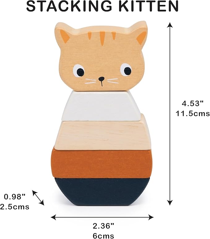 Mentari Toys - Stacking Kitten - 5pcs Wooden Animal Stacker Toddler Toy - Natural Wood Stacking Blocks - Boost Fine Motor Skills - Toddler Educational Toy - Age 12m+