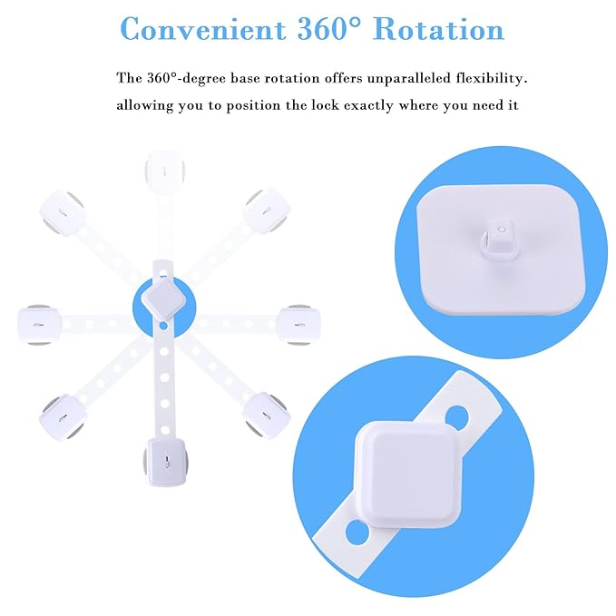 Fursafe&Q Cabinet Locks Baby Proofing, Baby Drawer Safety Locks -Adhesive Child Safety Lock Straps Adjustable Door Latch for Fridge Toilet Oven No Drill Furniture Kitchen Lock