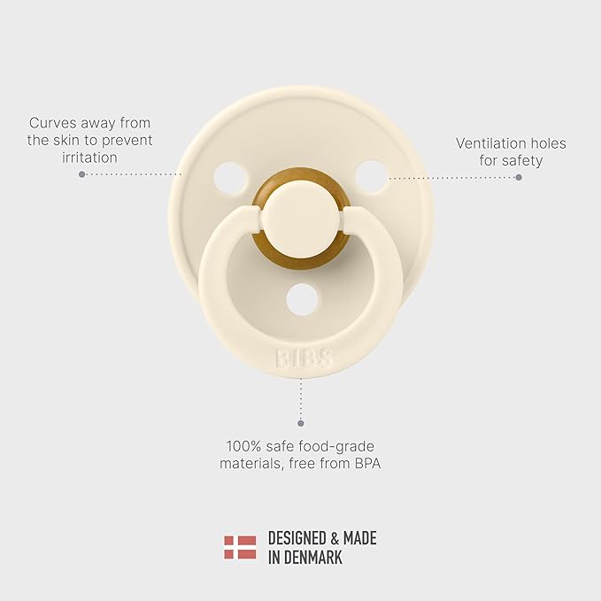 BIBS Pacifiers Colour Collection | Natural Rubber Baby Pacifier | Set of 2 BPA-Free Soothers | Made in Denmark | 0+ Months (Pack of 2) | Vanilla/Blush