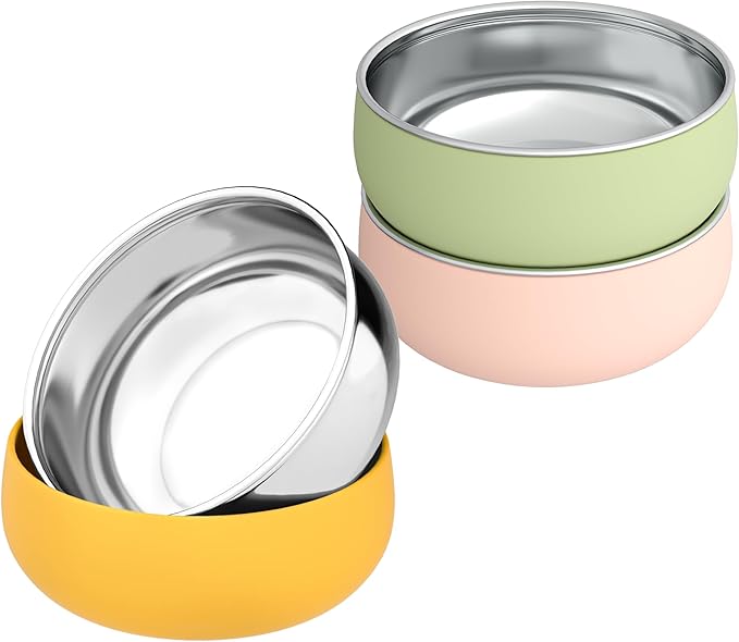 Bella's Friends Stainless Steel Baby Bowls with Silicone Sleeve 3 Pack, 5” for Toddlers Kids Feeding, Non-Slip, Non-Toxic, Mess-Free, Dishwasher Safe, Fit High Chair Size