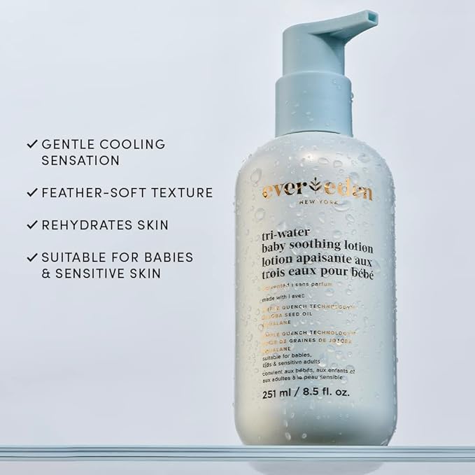 Evereden Tri Water Baby Lotion, 8.5 fl oz. | Clean and Clean Baby Care | Non-toxic and Fragrance Free | Ingredients
