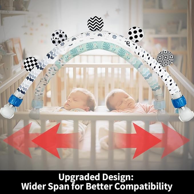 Caterbee Baby Activity Travel Mobile Arch Bassinet Toy, Black and White High-Contrast Bouncer Toy bar, Crib Toys with Hanging Animals, Stroller Attachment(Farm)