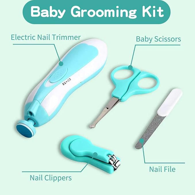 Baby Grooming Kit, Electric Safety Nail Trimmer Baby Nursery Kit，Infant Safety Care Set with Hair Brush Comb Nail Clipper Nasal Aspirator,Baby Essentials Kit for Newborn Girls Boys (20 Pc Green Kit)