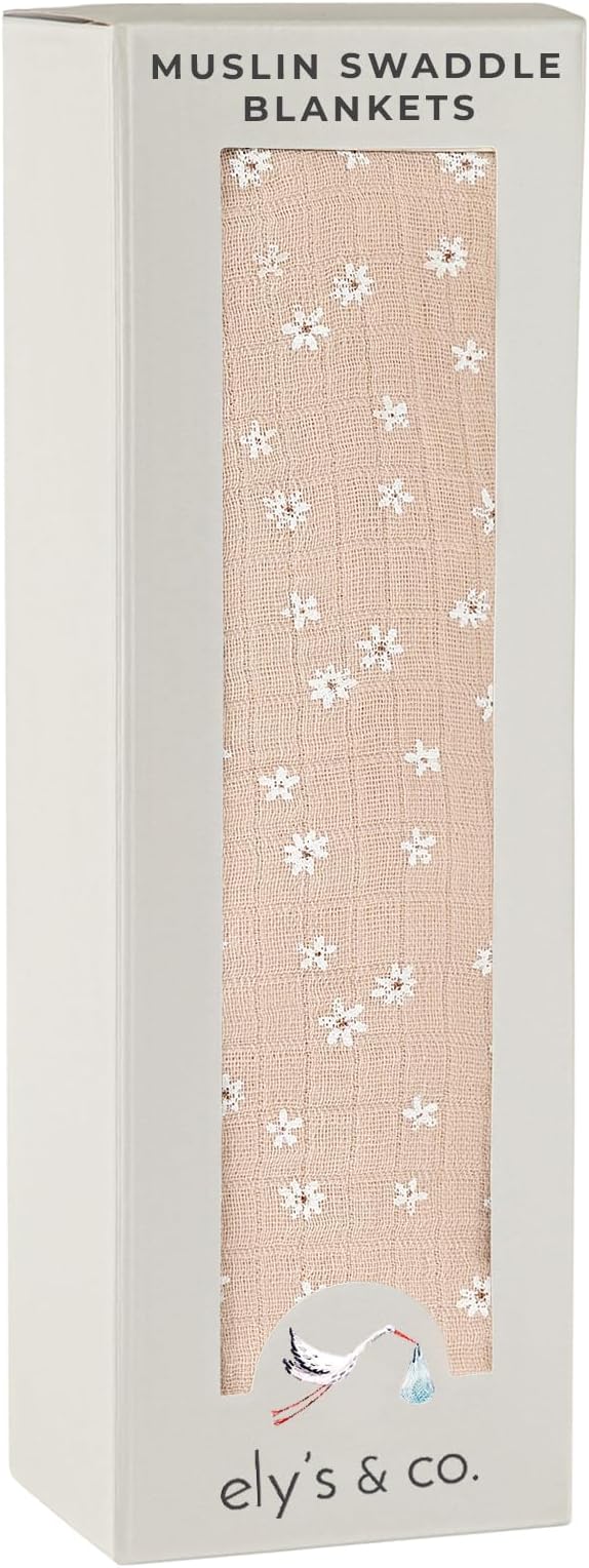 Ely's & Co. Cotton Muslin Swaddle Blanket 1-Pack — 100% Cotton Muslin Extra-Large Swaddle Blankets (47” x 47”) Printed (Pink Ditsy Flower)