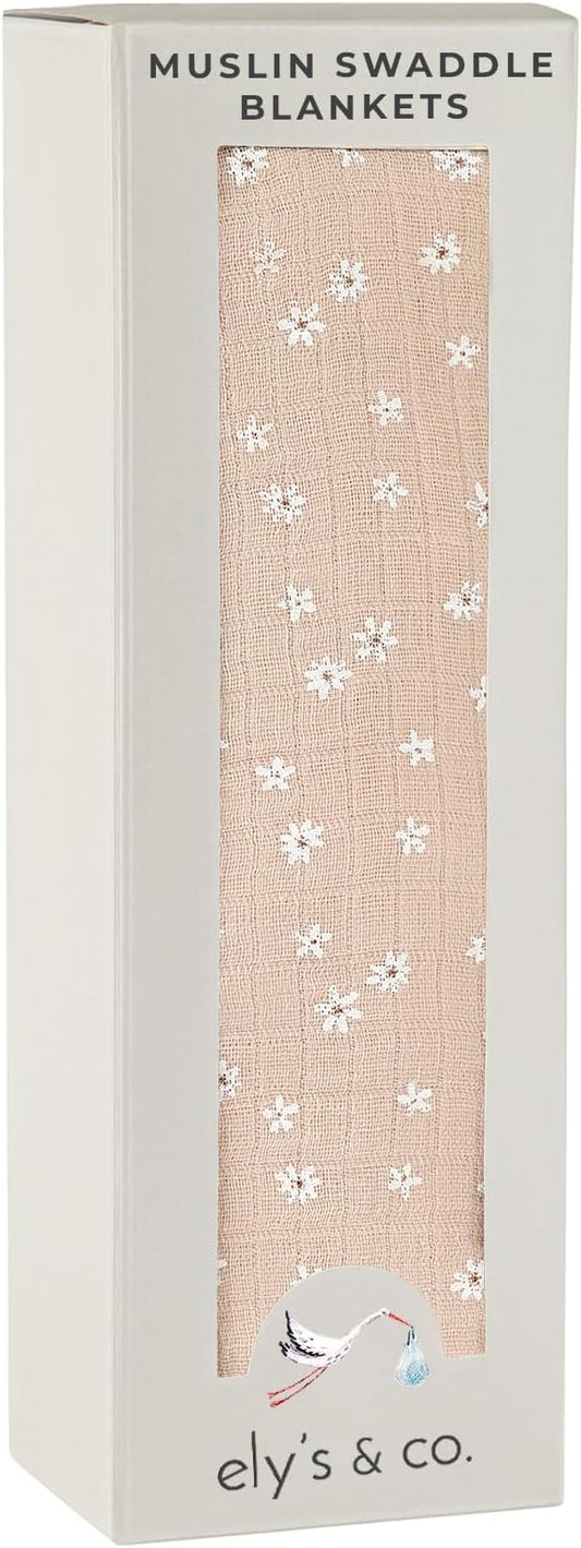 Ely's & Co. Cotton Muslin Swaddle Blanket 1-Pack — 100% Cotton Muslin Extra-Large Swaddle Blankets (47” x 47”) Printed (Pink Ditsy Flower)
