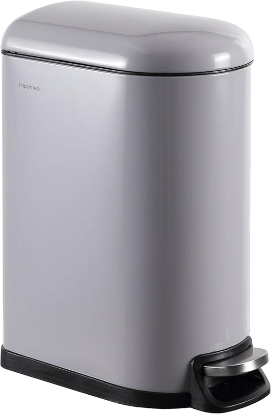 happimess HPM1009I Roland Mini 2.6-Gallon Step-Open Trash Can, Fog Gray,with Soft-Close Lid, Fingerprint Resistant, Modern, Minimalistic for Home, Kitchen, Laundry Room, Office, Bedroom, Bathroom
