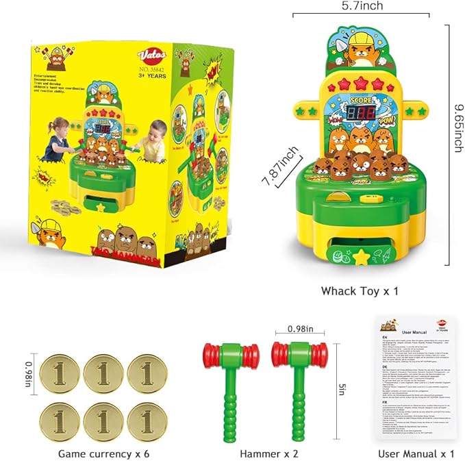 VATOS Hammer Game, Mini Electronic Arcade Game with 2 Hammers, Pounding Toys Toddler Toys for 3 4 5 6 7 8 Years Old Boys Girls, Developmental Toy Interactive Toy