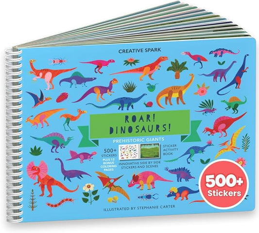 Cupkin Dinosaur Sticker Book Activity for Kids, Toddler Airplane Travel Essentials, 500+ Dino Stickers for Kids + 12 Scenes + 12 Coloring Book Pages, Dinosaur Lover Gift, Crafts Ages 2-8