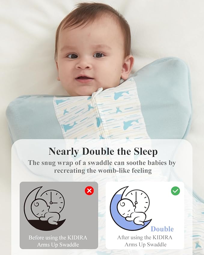 Swaddle for Newborns, Baby Swaddles 0-3 Months 5-13lb, Arms Up Swaddle 0-3 Months Newborn with Moisture-Wicking Fabric, Promotes Healthy Hip Development, 2-Way Zipper , 1Pack(Whales and the sea)