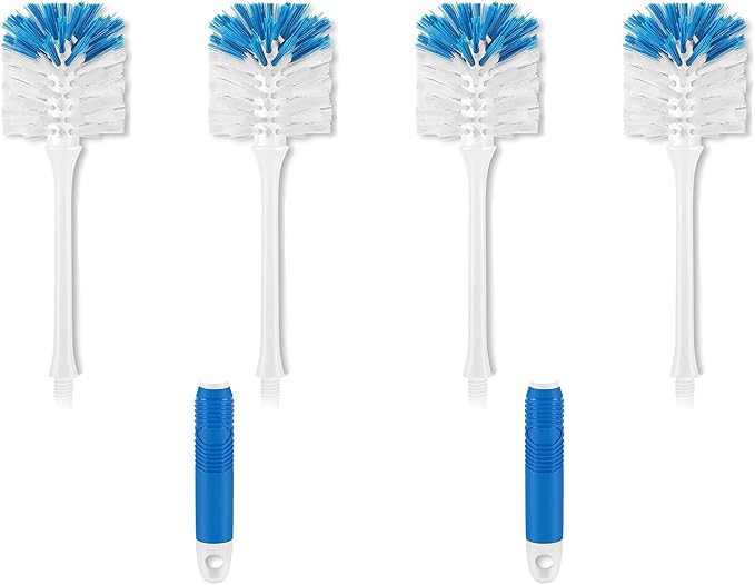 Bottle Brush Cleaner, Long Handle Bottle Brush with Dual Bristles for Water Bottles, Glassware, Mugs, Sports & Baby Bottles Cleaning, 2 Handles with 4 Brush Heads