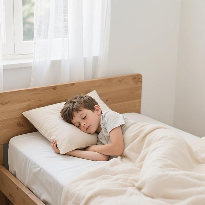 LOFE Organic Kids Pillow with Pillowcase - 16x22 Toddler Pillow with 100% Organic Cotton Shell, Adjustable Loft Youth Pillow, Machine Washable Organic plilow, Soft, Perfect for Kids&Youth&Children