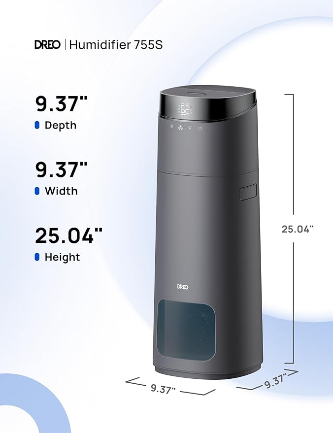 Dreo 16L Smart Humidifier Large Room 1000 ft², 130H Cool Mist Air Humidifiers for Bedroom Plants Baby, Top Fill, Remote/Touch/Voice & APP Control, Self-Cleaning Tank, 30dB, RGB Light, HM755S Grey