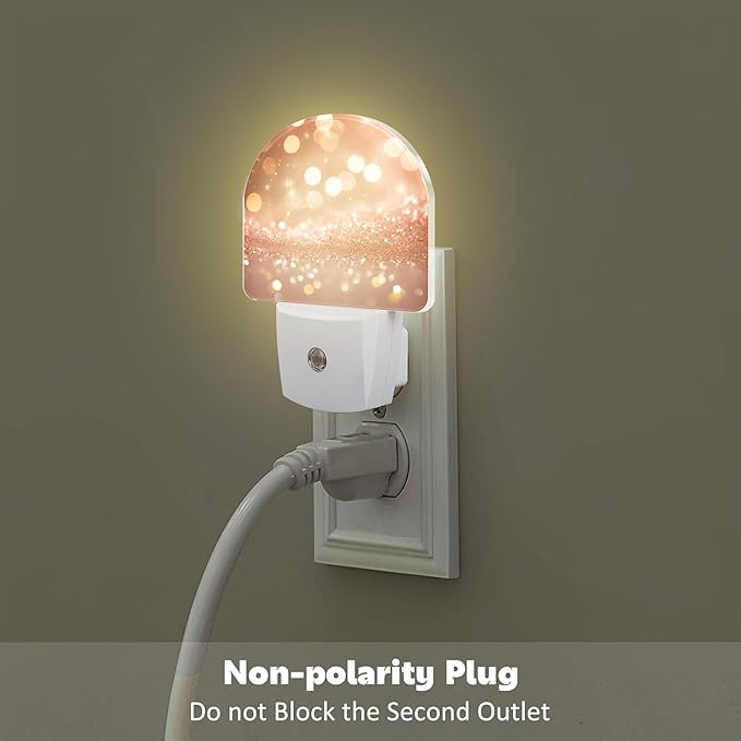 Rose Pink Glitter Night Light, Gold Sparkle Shine Bling Dusk to Dawn Night Light Plug in,0.5w Energy Saving Sleep Friendly NightLight for Kids Boys Girls Home Decor