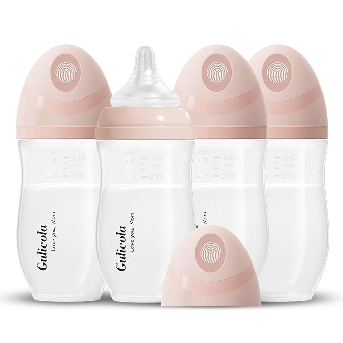 Gulicola PP (NOT Glass) Baby Breastfeeding Bottles, Medium Flow Nipples (M), 3 Months +, Wide Neck, Pink, 8 oz - 4 pks