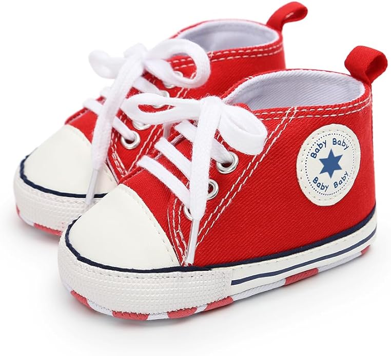 Meckior Baby Girls Boys Canvas Sneakers Soft Sole High-Top Ankle Infant First Walkers Crib Shoes