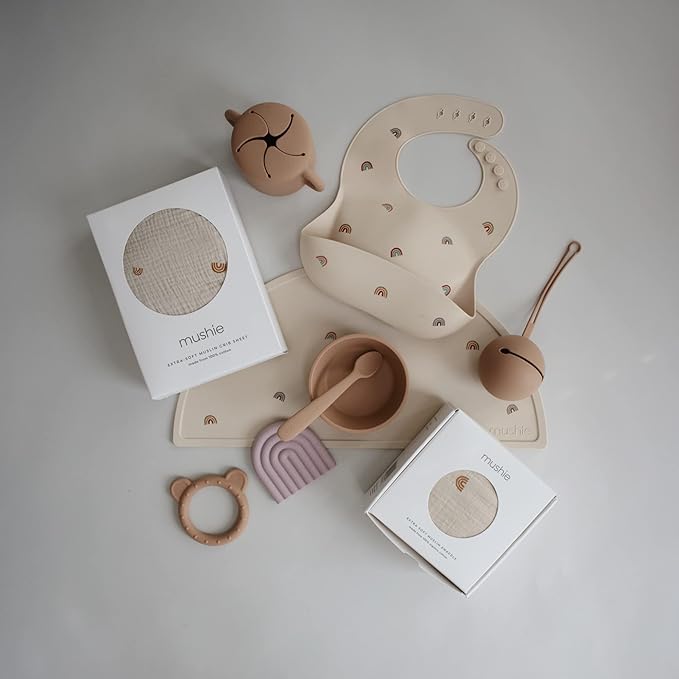 mushie Silicone Placemat for Kids | BPA-Free Non-Slip Design (Rainbows)