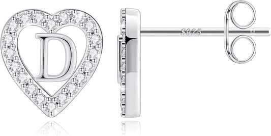 Anoup Christmas Gifts for Grandkids Girls Earrings - S925 Sterling Silver Post CZ Hypoallergenic Stud Heart Initial Earrings for Women Kids Jewelry Stocking Stuffers for Teen Girls Birthday Gifts