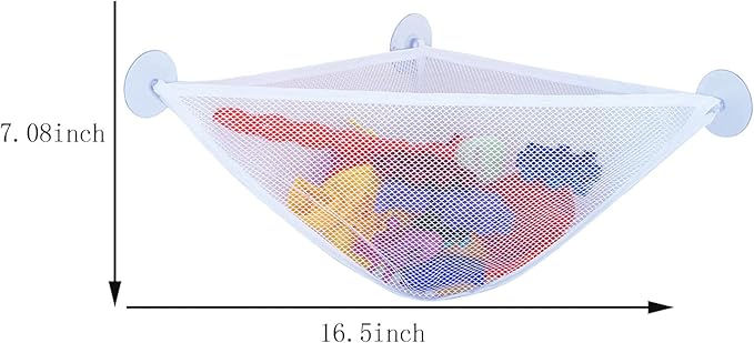 chil Bath Toy Organizer with 3 Strong Suction Cups Mounted Bath/Shower Caddy Storage Solution Bath Toy Storage Net & Bathroom Corner Shower Caddy Bag Bathroom Storage Bag