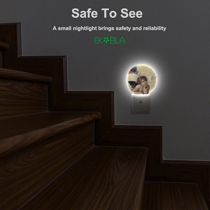 EKOBLA Angel Night Light Angel Wings Cherubs Night Lights Plug into Wall Auto Sensor Dusk-to-Dawn LED Lamp 0.5W Sleep Friendly for Son Boys Pregnant Women Gifts